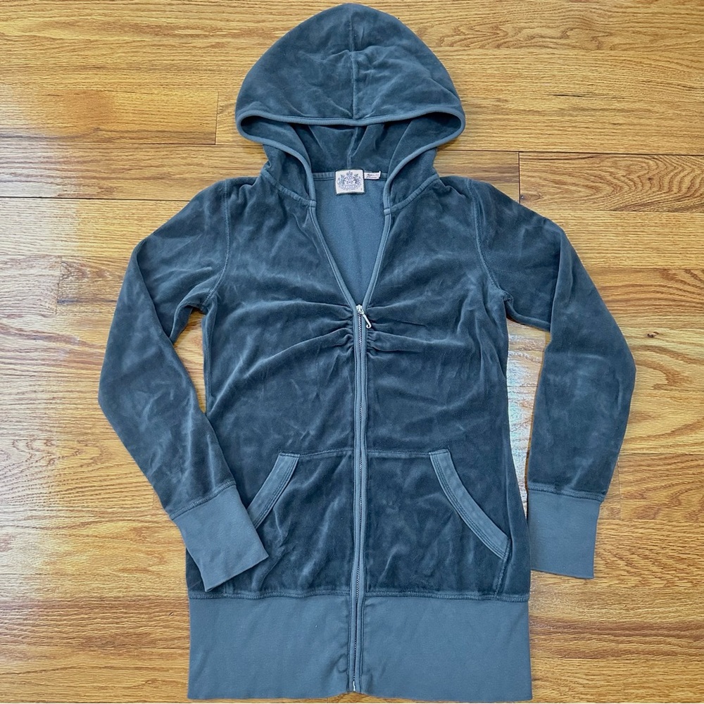 Juicy Couture Velour Track Jacket Hoodie - Charcoal Gray size Small